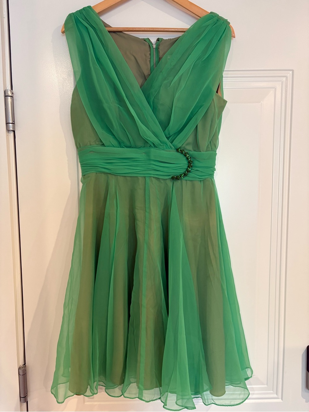 Vintage Mid-Century Green Chiffon Dress